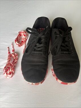 NOBULL Black Knit Sneakers with Pink-Red Patterned Sole